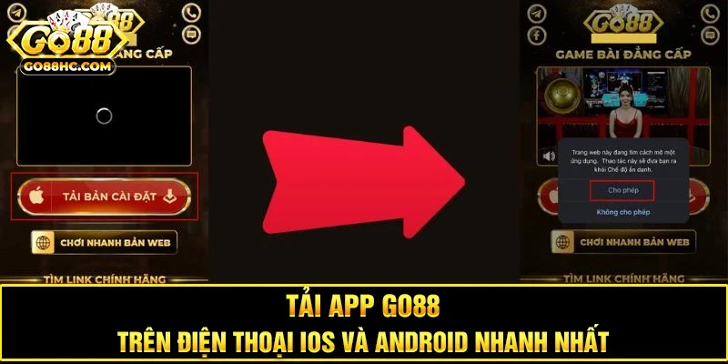 Giao diện ứng dụng Go88 trên điện thoại Android với nhiều lựa chọn game bài hấp dẫn